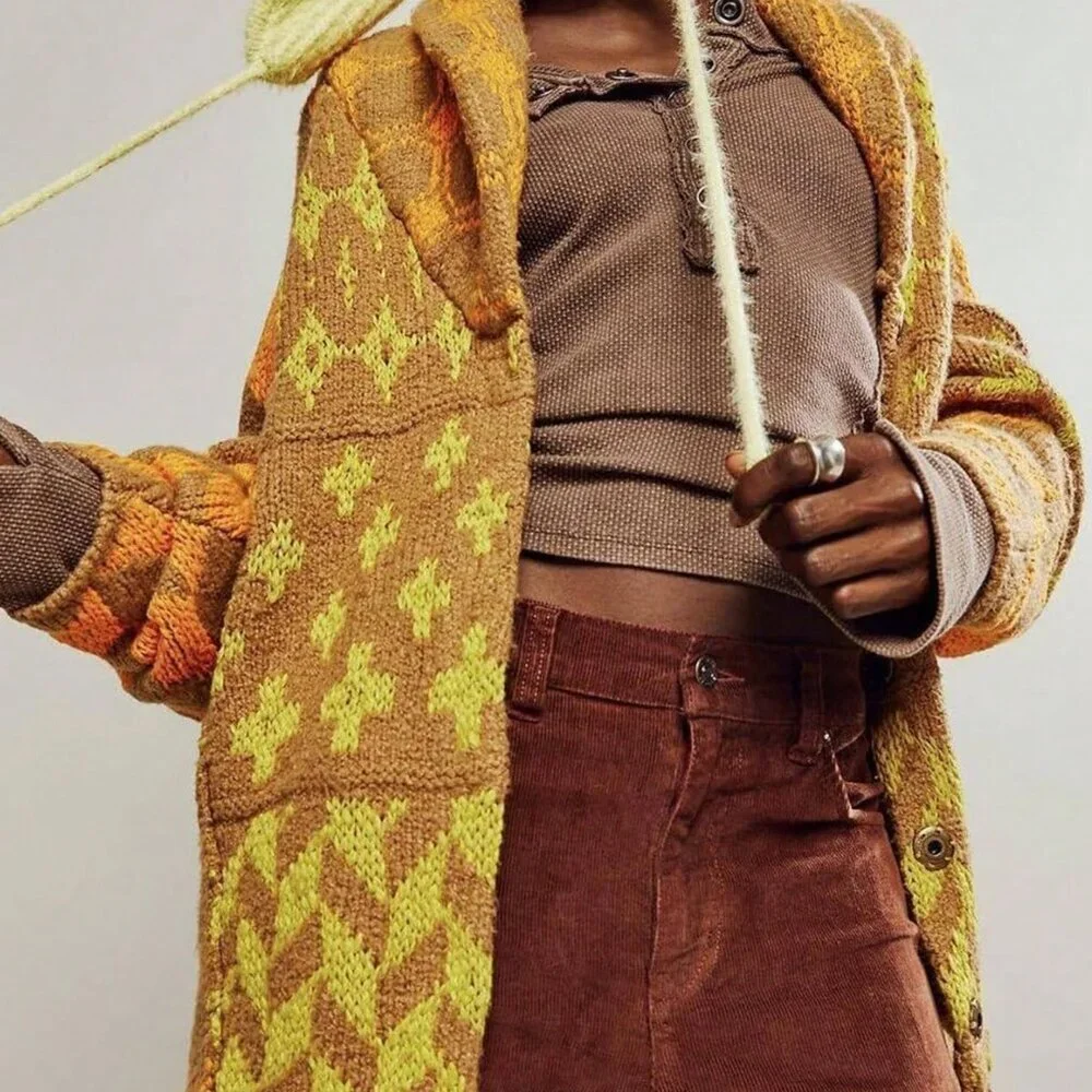 Yellow Casual Women's Oversized Y2k Cardigan Sweater